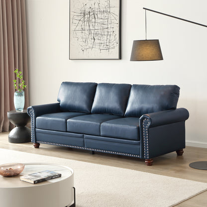 Classic Living Room Nails Sofa Navy Blue Faux Leather