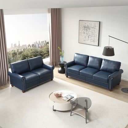 Living Room Sofa with Storage Sofa 2+3 Sectional Navy Blue Faux Leather