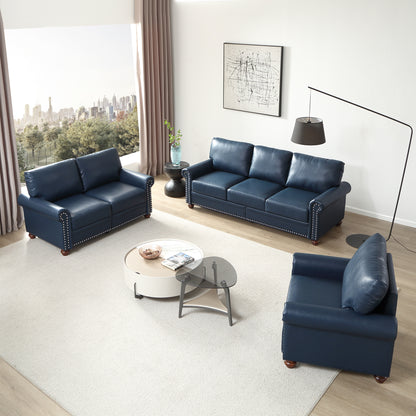 Living Room Sofa with Storage Sofa 1+2+3 Sectional Navy Blue Faux Leather