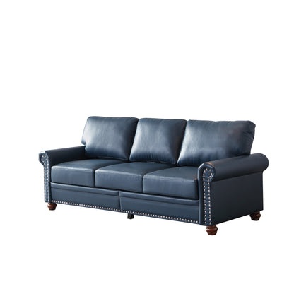 Classic Living Room Nails Sofa Navy Blue Faux Leather