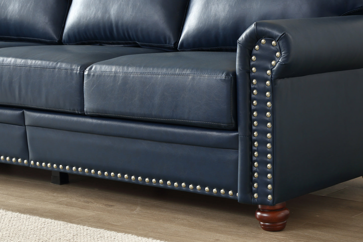 Living Room Sofa with Storage Sofa 1+2+3 Sectional Navy Blue Faux Leather