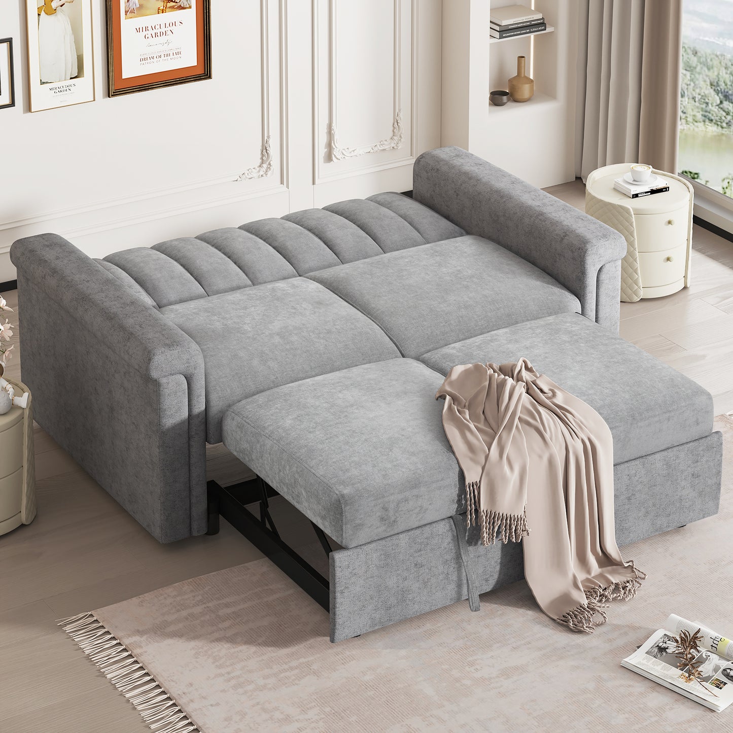 U_STYLE Convertible Soft Cushion Sofa Pull Bed,for Two People to Sit On