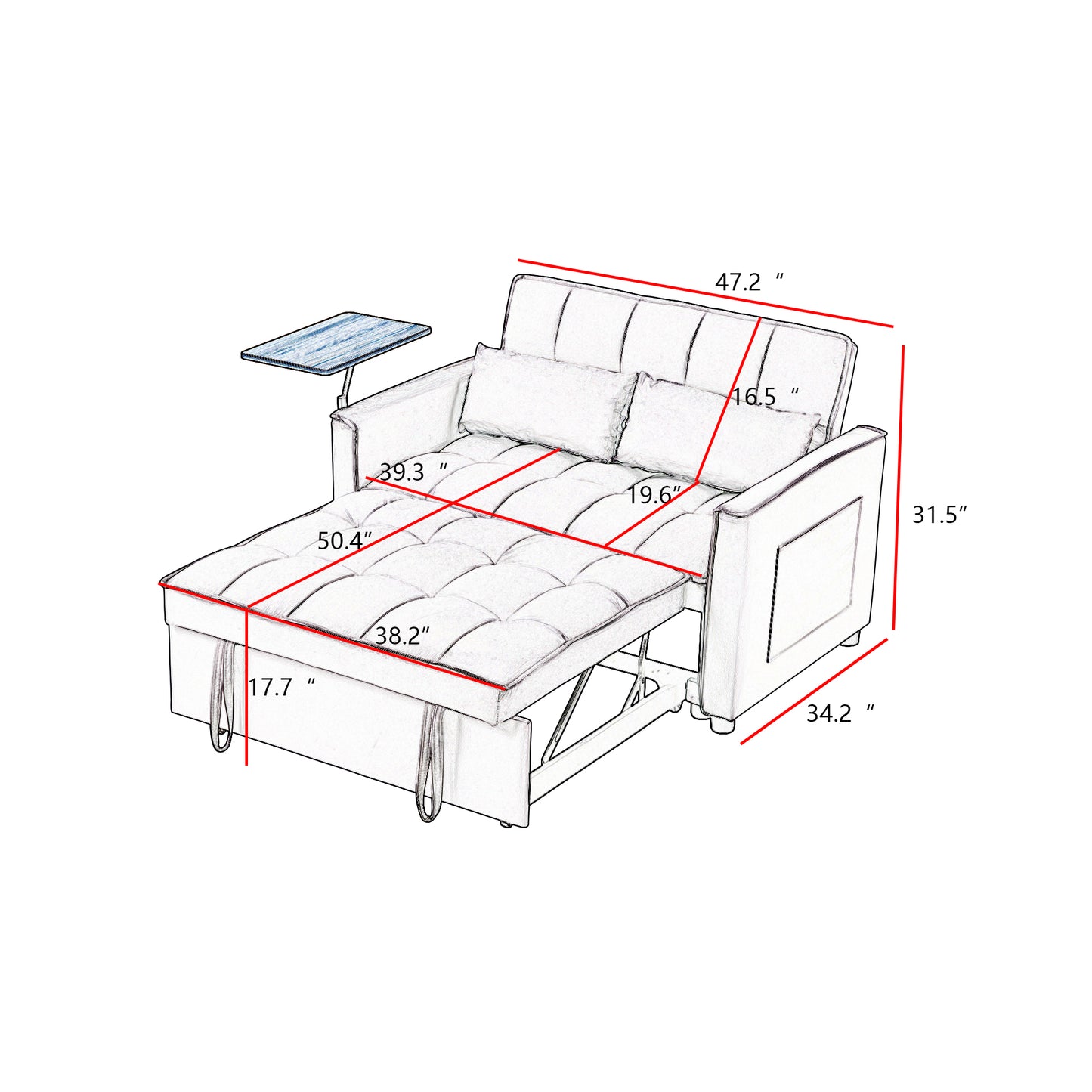 Grey Velvet Loveseat Sofa Bed