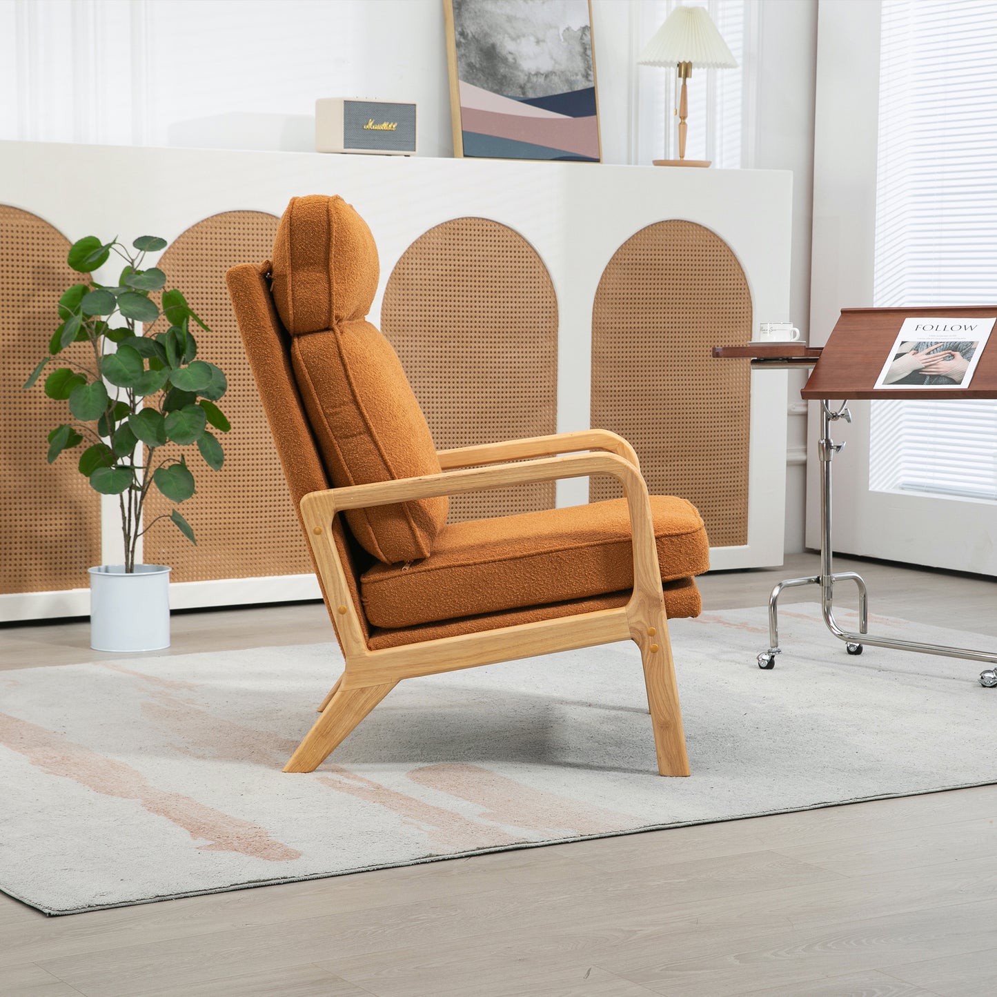 25.2"W Modern Rocking Chair Accent Lounge Armchair Comfy Boucle Upholstered High Back Wooden Rocker for Nursery Living Room Baby Kids Room Bedroom, Caramel