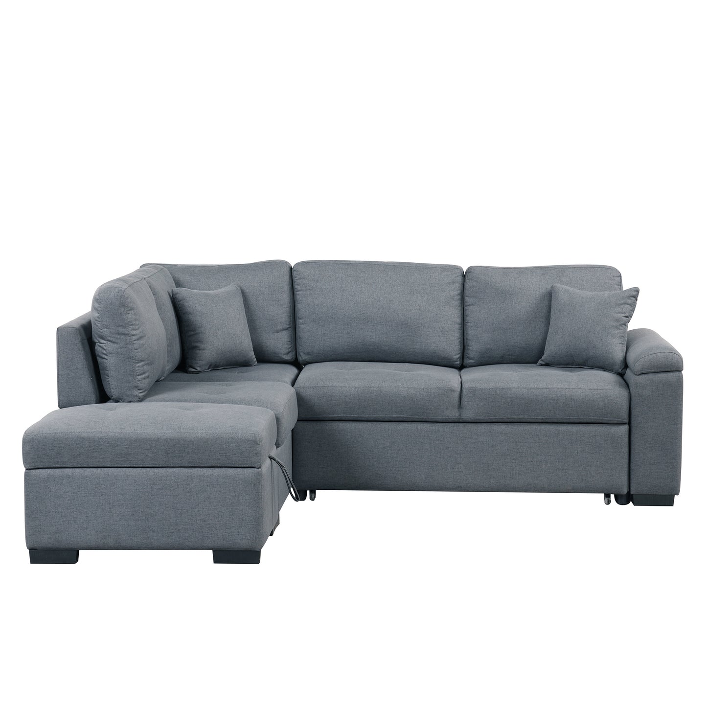 Sleeper Sectional Sofa, L-Shape Corner Couch Sofa-Bed with Storage Ottoman & Hidden Arm Storage & USB Charge for Living Room Apartment, Dark Gray