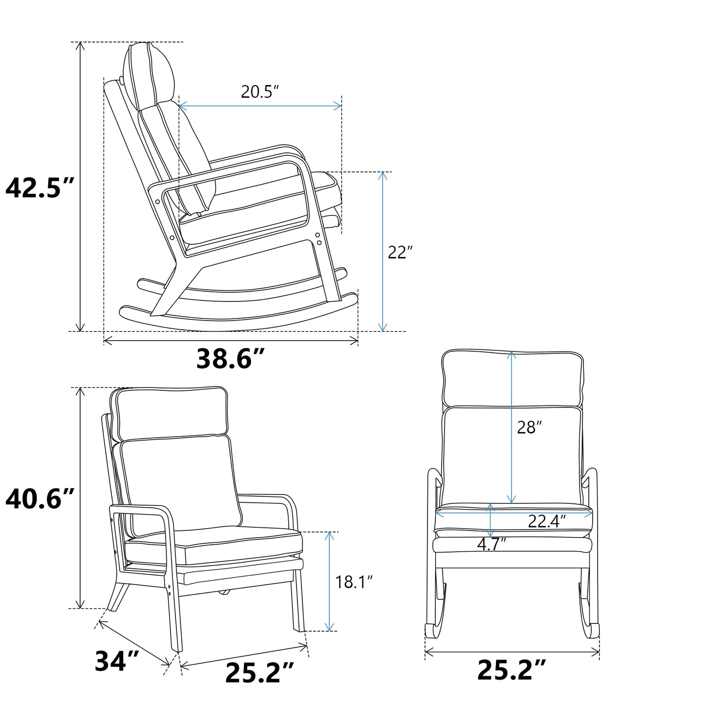 25.2"W Modern Rocking Chair Accent Lounge Armchair Comfy Boucle Upholstered High Back Wooden Rocker for Nursery Living Room Baby Kids Room Bedroom, Caramel