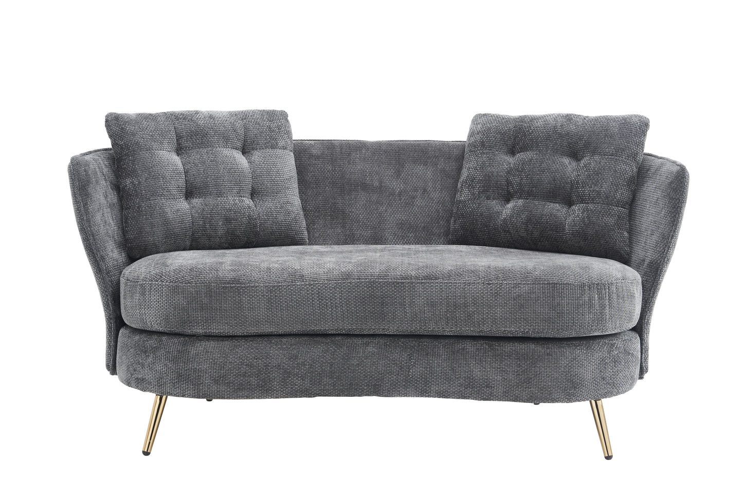 Polyester fiber Loveseat Sofa Chair Upholstered Couch with Golden Metal Legs Club Two-Seat Sofa for Living Reading Room Bedroom Apartment Small Space Dorm,Grey.