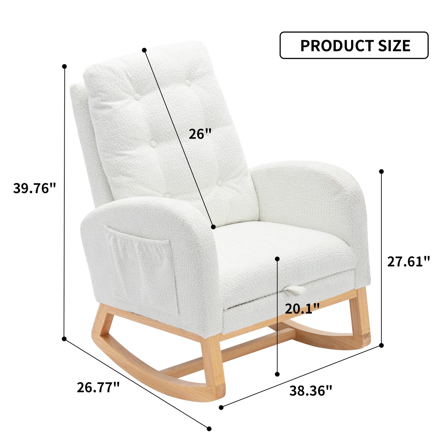 Accent Rocking Chair with Footrest High Back Rubber Wood Rocking Legs Bedroom Living Space  26.77D X 38.36W X 39.76H Inch