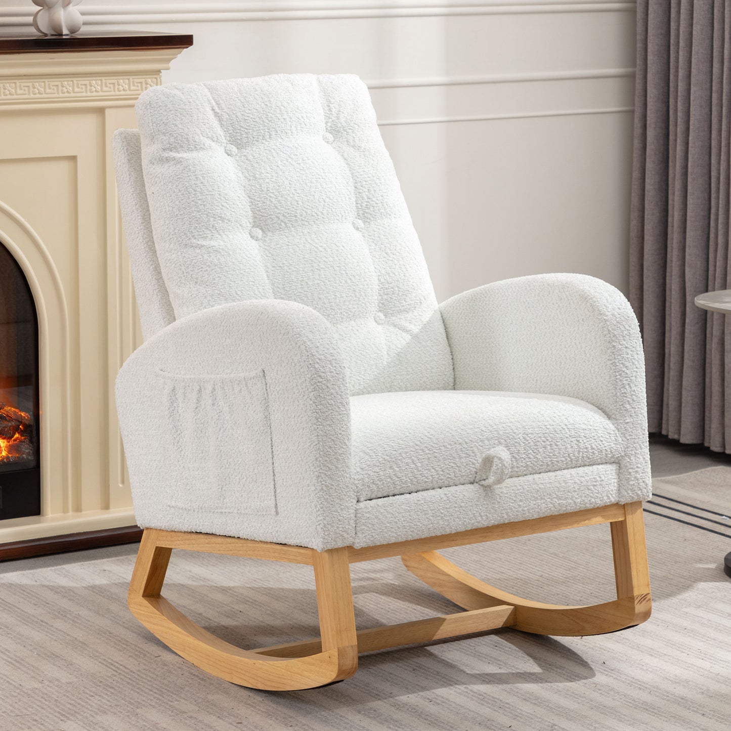 Accent Rocking Chair with Footrest High Back Rubber Wood Rocking Legs Bedroom Living Space  26.77D X 38.36W X 39.76H Inch