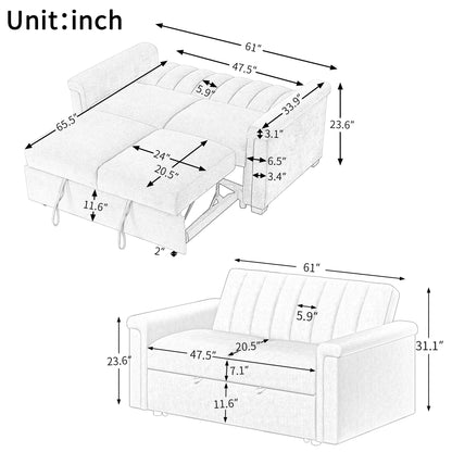 U_STYLE Convertible Soft Cushion Sofa Pull Bed,for Two People to Sit On