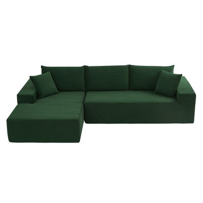 Sectional corduroy Couch Covers 2 pcs L Shape Sectional Sofa Couches for Living Room, Bedroom, Salon for Left Chaise,Drak Green.