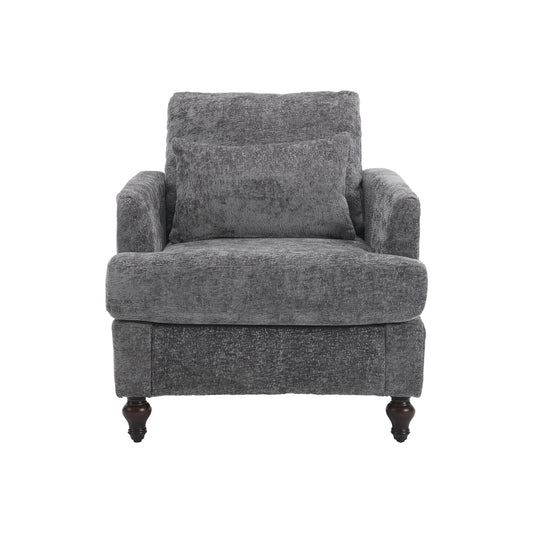 Wood Frame Armchair, Modern Accent Chair Lounge Chair for Living Room,Tufted Club Chair, Mid Century Modern Arm Chairs with Studded, Solid Wood Frame, for Bedroom, Reading (Gray Chenille)