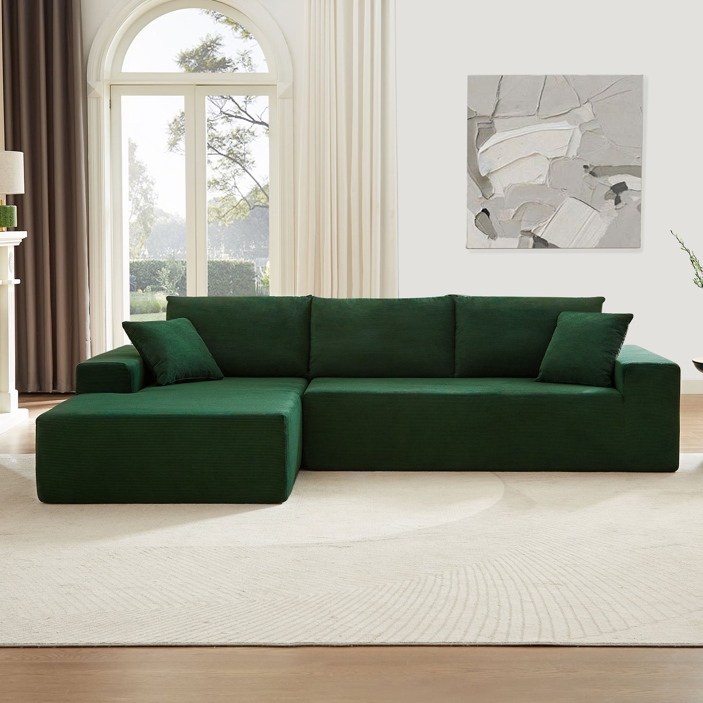 Sectional corduroy Couch Covers 2 pcs L Shape Sectional Sofa Couches for Living Room, Bedroom, Salon for Left Chaise,Drak Green.