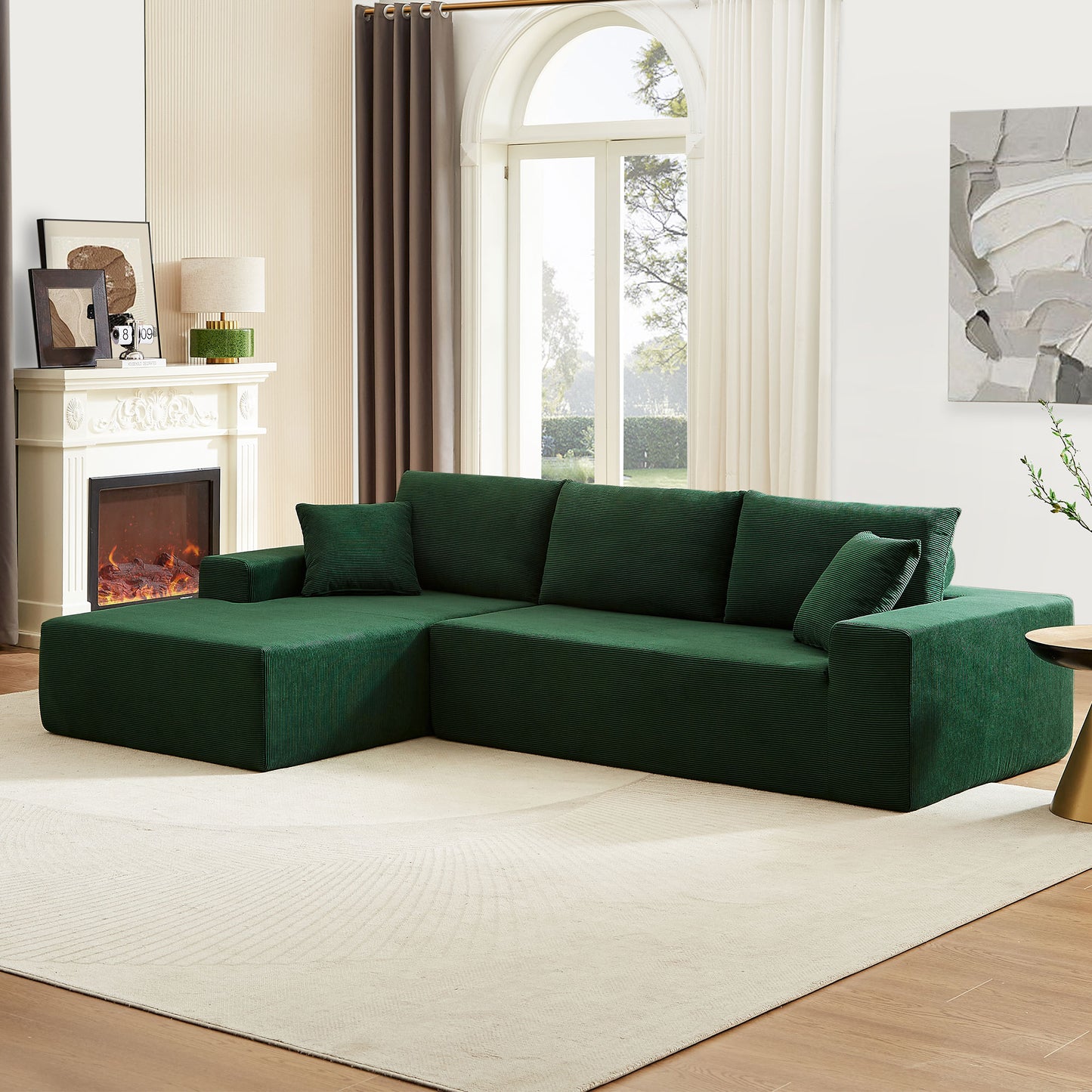 Sectional corduroy Couch Covers 2 pcs L Shape Sectional Sofa Couches for Living Room, Bedroom, Salon for Left Chaise,Drak Green.