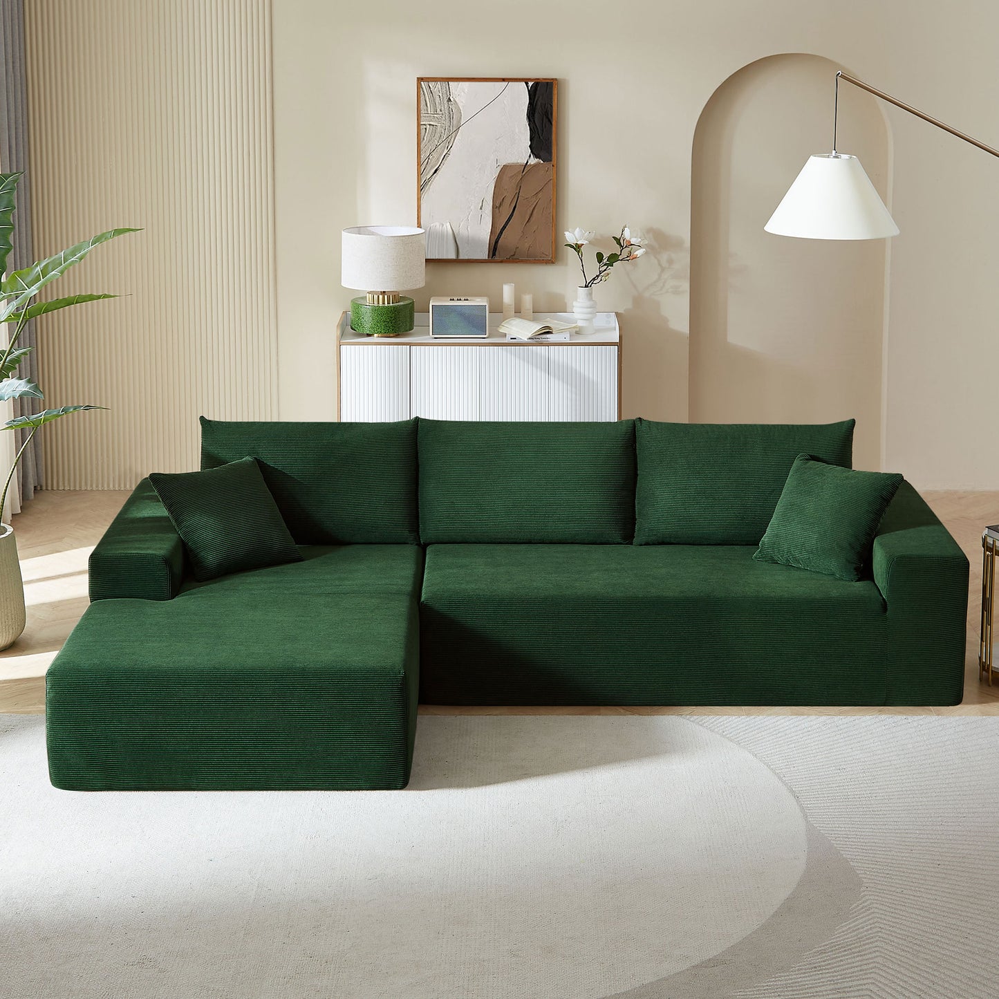 Sectional corduroy Couch Covers 2 pcs L Shape Sectional Sofa Couches for Living Room, Bedroom, Salon for Left Chaise,Drak Green.