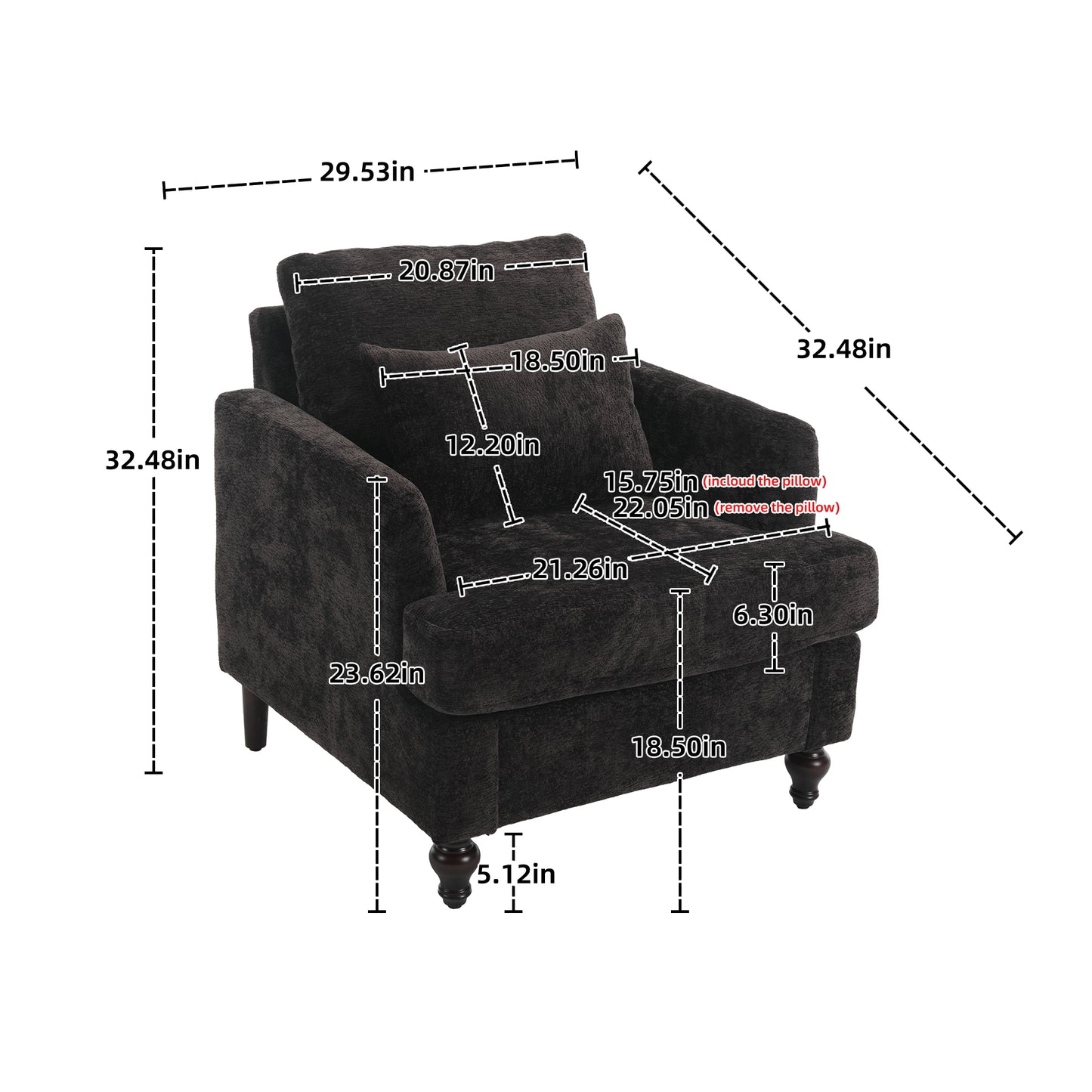 Wood Frame Armchair, Modern Accent Chair Lounge Chair for Living Room,Tufted Club Chair, Mid Century Modern Arm Chairs with Studded, Solid Wood Frame, for Bedroom, Reading (Black Chenille)