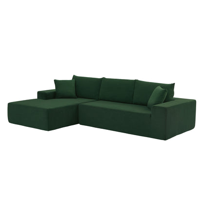 Sectional corduroy Couch Covers 2 pcs L Shape Sectional Sofa Couches for Living Room, Bedroom, Salon for Left Chaise,Drak Green.