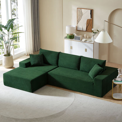 Sectional corduroy Couch Covers 2 pcs L Shape Sectional Sofa Couches for Living Room, Bedroom, Salon for Left Chaise,Drak Green.