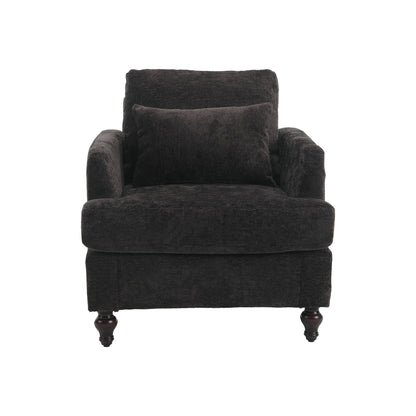 Wood Frame Armchair, Modern Accent Chair Lounge Chair for Living Room,Tufted Club Chair, Mid Century Modern Arm Chairs with Studded, Solid Wood Frame, for Bedroom, Reading (Black Chenille)