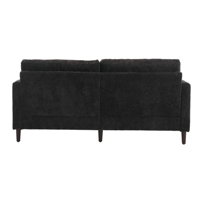 Mid Century Modern chenille Fabric Loveseat sofa, 2-Seat Upholstered Loveseat Sofa Modern Couch for Living Room,Brown wood feet sofa for Bedroom, Reading (Black Chenille)