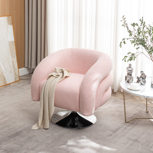 Modern style pink single swivel sofa chair, Teddy upholstered single sofa with round and fluffy reading chair, suitable for living room, bedroom, corner.