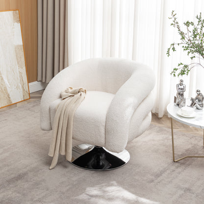 Modern style white single swivel sofa chair, Teddy upholstered single sofa with round and fluffy reading chair, suitable for living room, bedroom, corner.