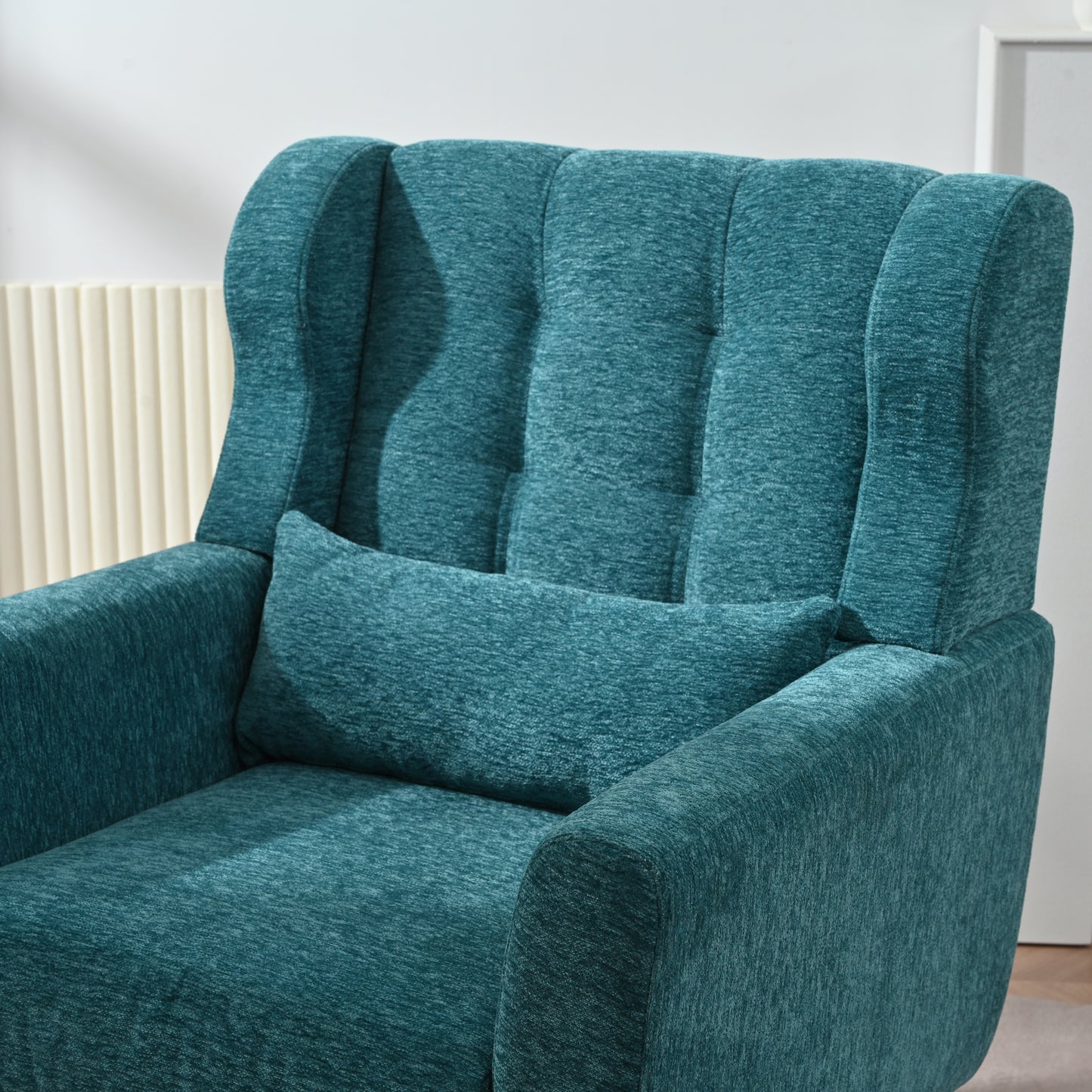 Modern Accent Chair Upholstered Foam Filled Living Room Chairs Comfy Reading Chair Mid Century Modern Chair with Chenille Fabric Lounge Arm Chairs Armchair for Living Room Bedroom (Teal)