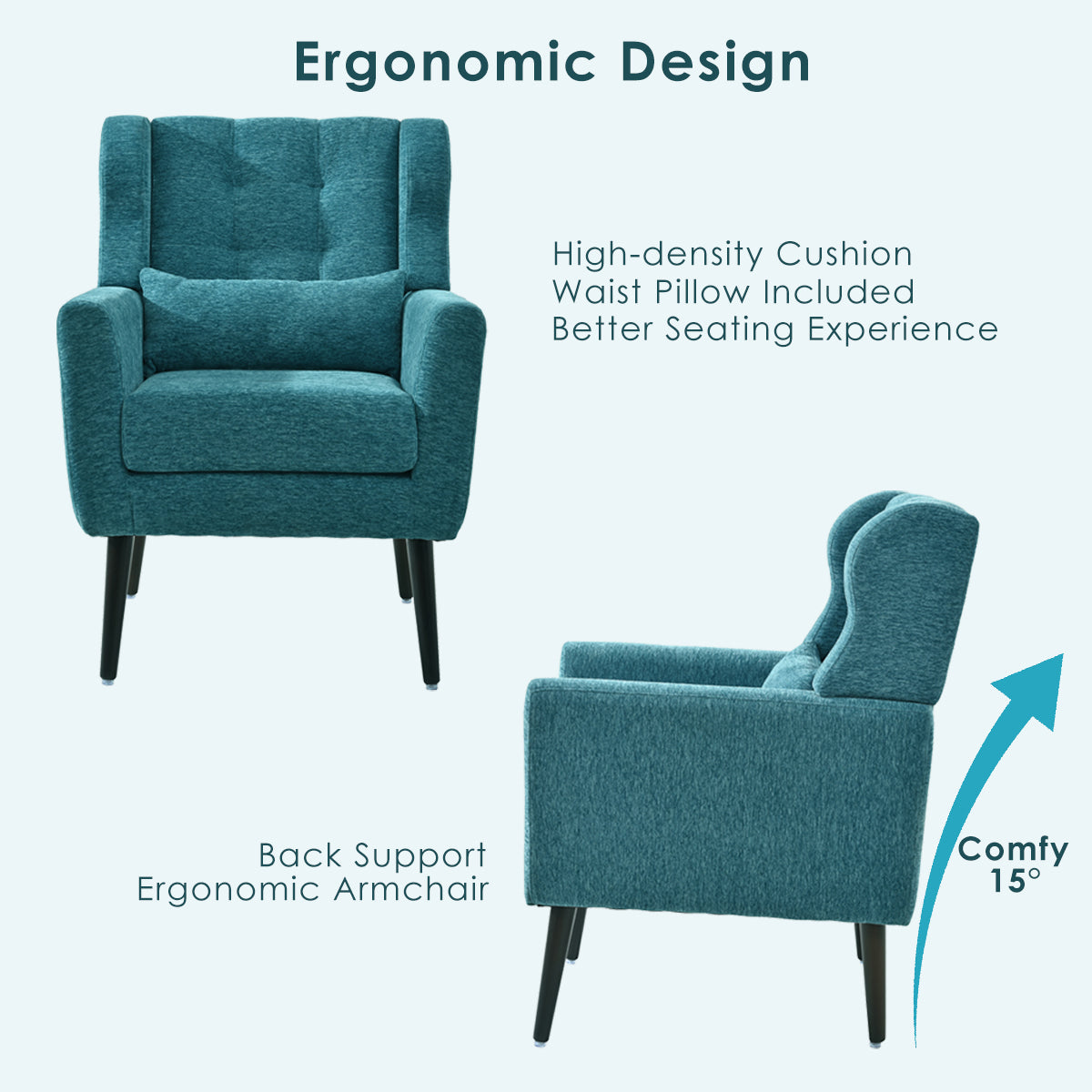 Modern Accent Chair Upholstered Foam Filled Living Room Chairs Comfy Reading Chair Mid Century Modern Chair with Chenille Fabric Lounge Arm Chairs Armchair for Living Room Bedroom (Teal)