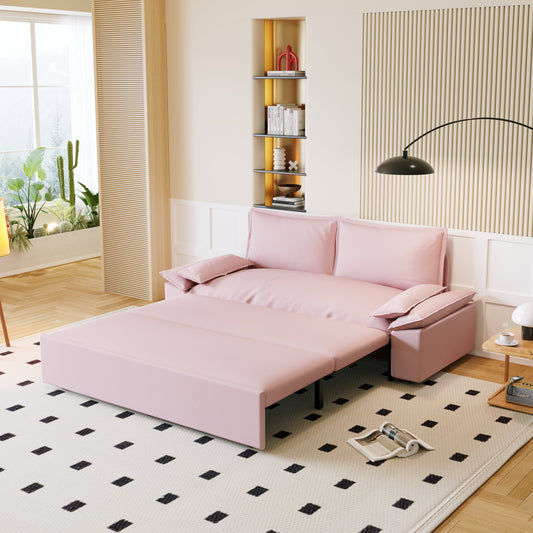 70.1" Queen Pull Out Sofa Bed, 3-in-1 Convertible Sleeper Sofa with 2 Soft Pillows,Multi-Functional Velvet Loveseat Bed,Pink