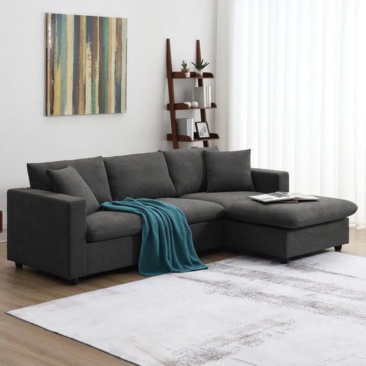 100.4*64.6" Modern Sectional Sofa,L-shaped Couch Set with 2 Free pillows,4-seat Polyester Fabric Couch Set with Convertible Ottoman for Living Room, Apartment, Office,4 Colors