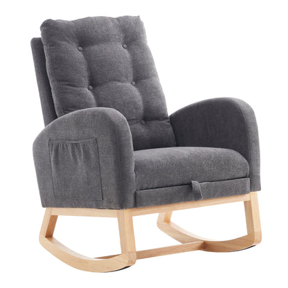 Accent Rocking Chair with Footrest High Back Rubber Wood Rocking Legs Bedroom Living Space 26.77D X 38.36W X 39.76H Inch