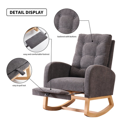 Accent Rocking Chair with Footrest High Back Rubber Wood Rocking Legs Bedroom Living Space 26.77D X 38.36W X 39.76H Inch