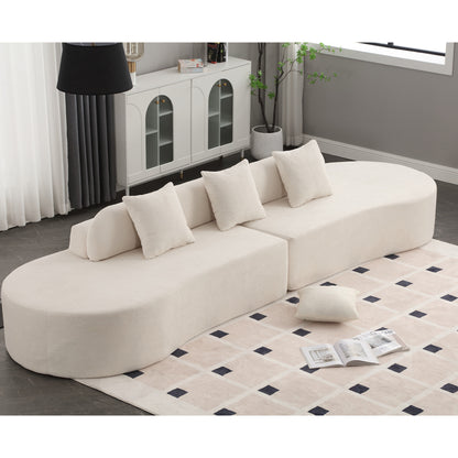 Modern curved combination sofa, terrycloth fabric sofa, minimalist sofa in living room, apartment, no assembly required, three pillows,Beige