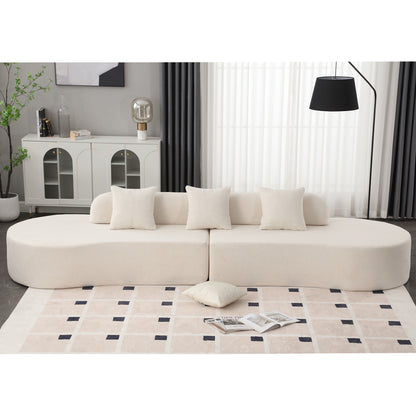 Modern curved combination sofa, terrycloth fabric sofa, minimalist sofa in living room, apartment, no assembly required, three pillows,Beige