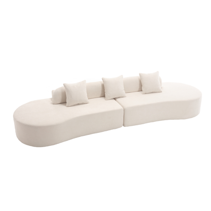 Modern curved combination sofa, terrycloth fabric sofa, minimalist sofa in living room, apartment, no assembly required, three pillows,Beige