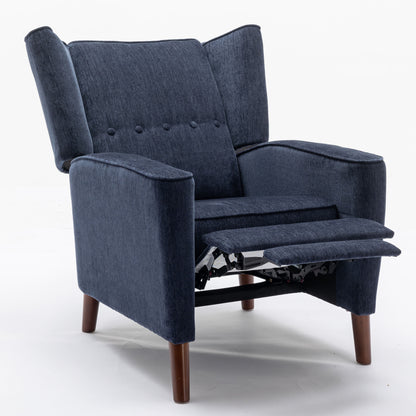 Mid Century Chenille Wingback Recliner Chair, Button Tufted Design Pushback Recliner Chair with Armrest and Solid Wood Legs, for Bedroom Living Room, Navy Blue