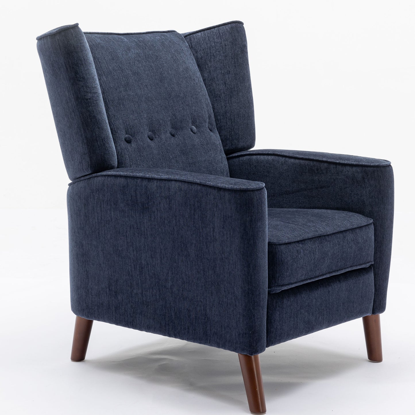 Mid Century Chenille Wingback Recliner Chair, Button Tufted Design Pushback Recliner Chair with Armrest and Solid Wood Legs, for Bedroom Living Room, Navy Blue