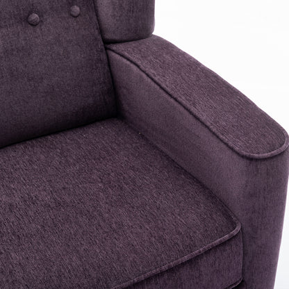 Mid Century Chenille Wingback Recliner Chair, Button Tufted Design Pushback Recliner Chair with Armrest and Solid Wood Legs, for Bedroom Living Room, Purple