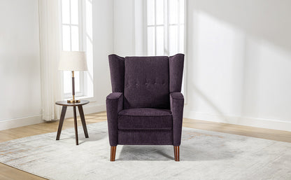 Mid Century Chenille Wingback Recliner Chair, Button Tufted Design Pushback Recliner Chair with Armrest and Solid Wood Legs, for Bedroom Living Room, Purple