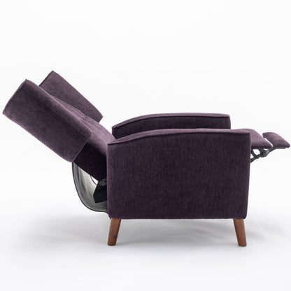 Mid Century Chenille Wingback Recliner Chair, Button Tufted Design Pushback Recliner Chair with Armrest and Solid Wood Legs, for Bedroom Living Room, Purple