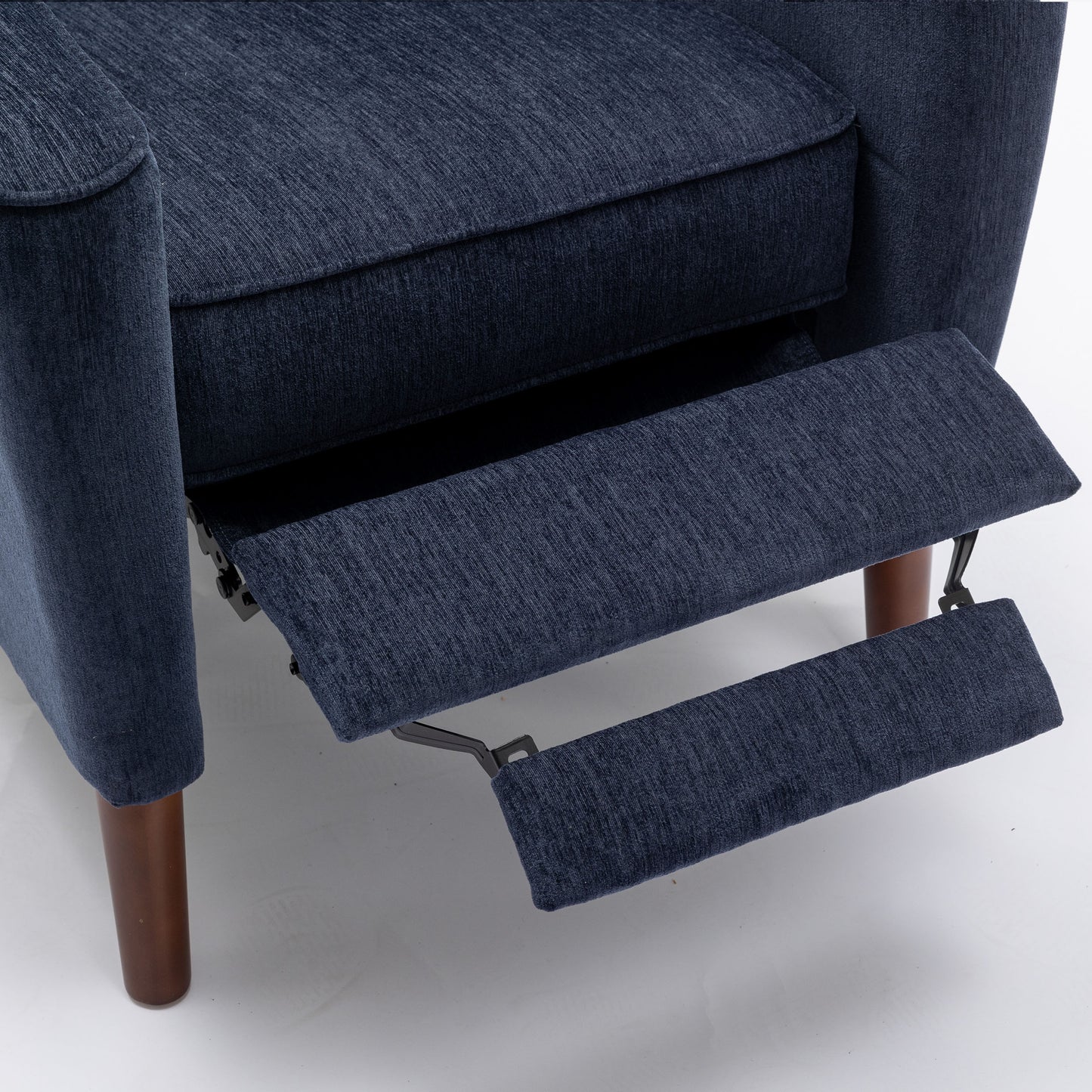 Mid Century Chenille Wingback Recliner Chair, Button Tufted Design Pushback Recliner Chair with Armrest and Solid Wood Legs, for Bedroom Living Room, Navy Blue