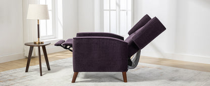 Mid Century Chenille Wingback Recliner Chair, Button Tufted Design Pushback Recliner Chair with Armrest and Solid Wood Legs, for Bedroom Living Room, Purple