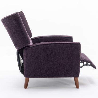 Mid Century Chenille Wingback Recliner Chair, Button Tufted Design Pushback Recliner Chair with Armrest and Solid Wood Legs, for Bedroom Living Room, Purple