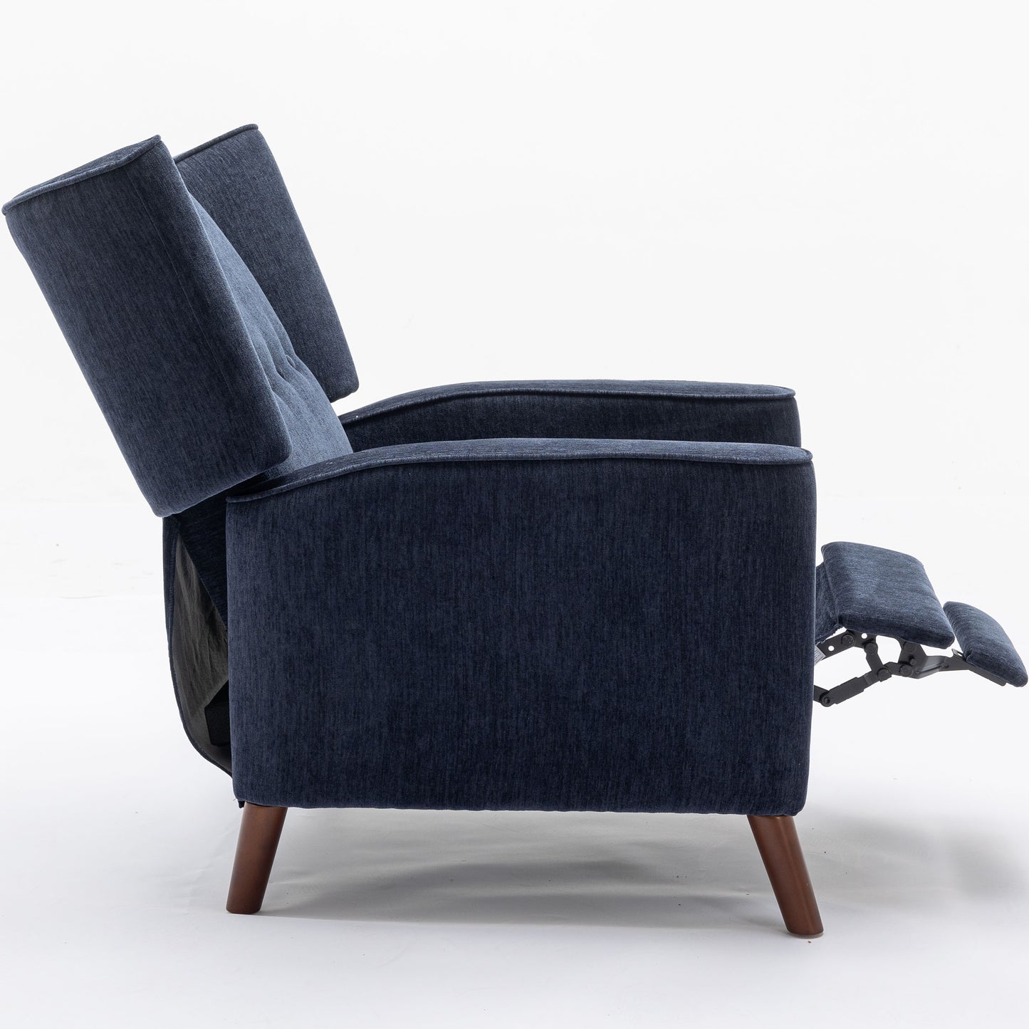 Mid Century Chenille Wingback Recliner Chair, Button Tufted Design Pushback Recliner Chair with Armrest and Solid Wood Legs, for Bedroom Living Room, Navy Blue