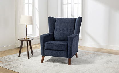 Mid Century Chenille Wingback Recliner Chair, Button Tufted Design Pushback Recliner Chair with Armrest and Solid Wood Legs, for Bedroom Living Room, Navy Blue