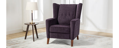 Mid Century Chenille Wingback Recliner Chair, Button Tufted Design Pushback Recliner Chair with Armrest and Solid Wood Legs, for Bedroom Living Room, Purple