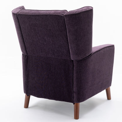 Mid Century Chenille Wingback Recliner Chair, Button Tufted Design Pushback Recliner Chair with Armrest and Solid Wood Legs, for Bedroom Living Room, Purple