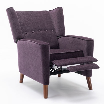 Mid Century Chenille Wingback Recliner Chair, Button Tufted Design Pushback Recliner Chair with Armrest and Solid Wood Legs, for Bedroom Living Room, Purple