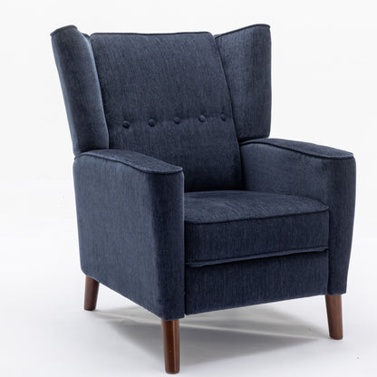 Mid Century Chenille Wingback Recliner Chair, Button Tufted Design Pushback Recliner Chair with Armrest and Solid Wood Legs, for Bedroom Living Room, Navy Blue