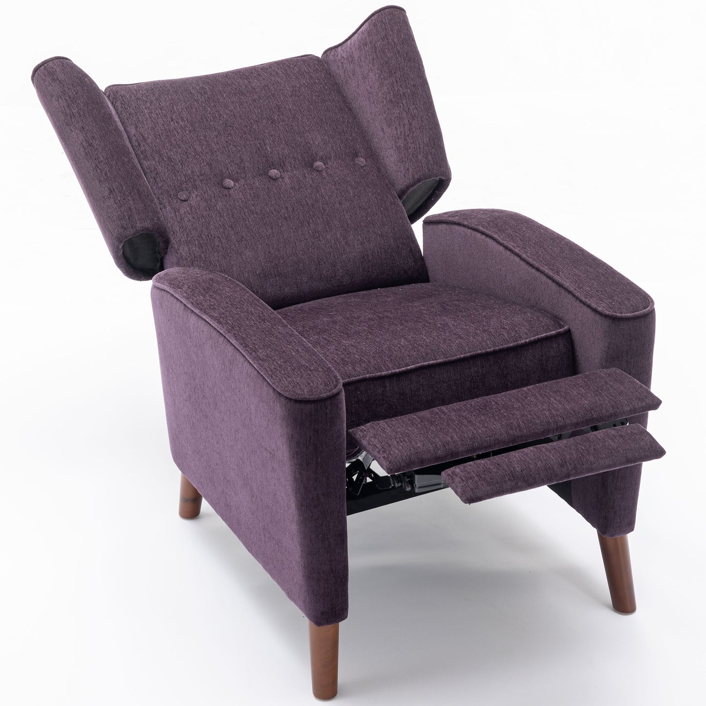 Mid Century Chenille Wingback Recliner Chair, Button Tufted Design Pushback Recliner Chair with Armrest and Solid Wood Legs, for Bedroom Living Room, Purple